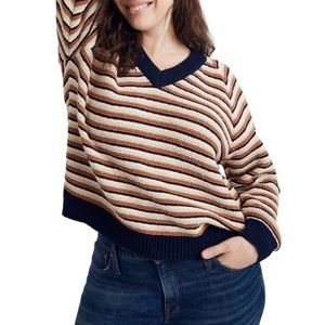 NWOT Madewell V Neck Arden Striped Crop Sweater M